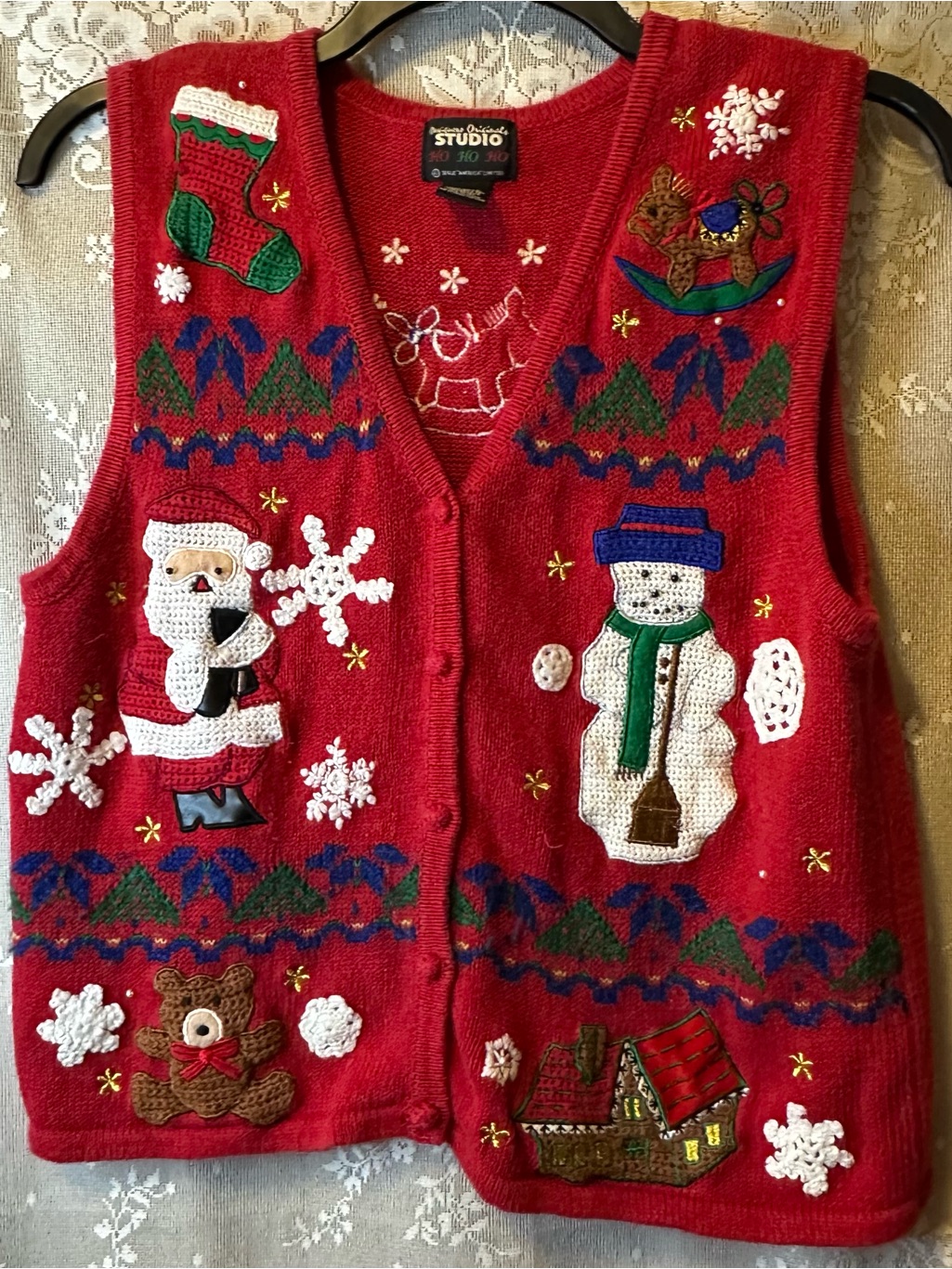 Studio Red Embroidered Holiday Sweater Vest
